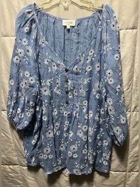 Siren Lily 1X Blouse Top Blue Summer Pretty